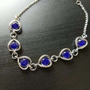 Silver and Blue Crystal Hearts Bracelet 8" - 10.5" fashion costume jewelry